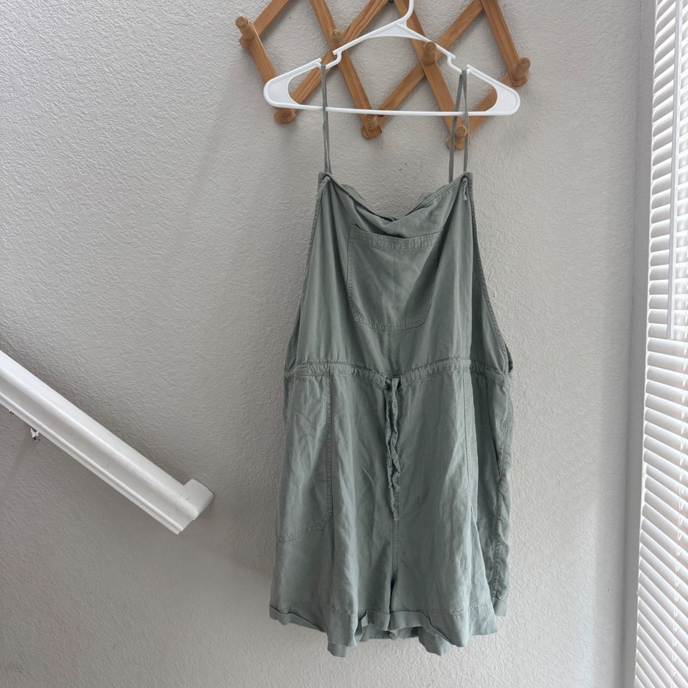 Fat Face Pistachio Green Linen Blend Romper Drawstring Waist Womens 16